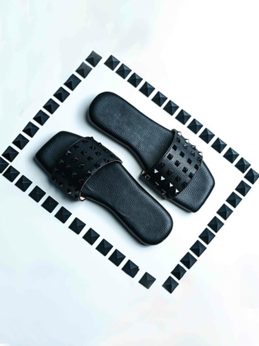 

Try Me Embellished Open Toe Flats, Black