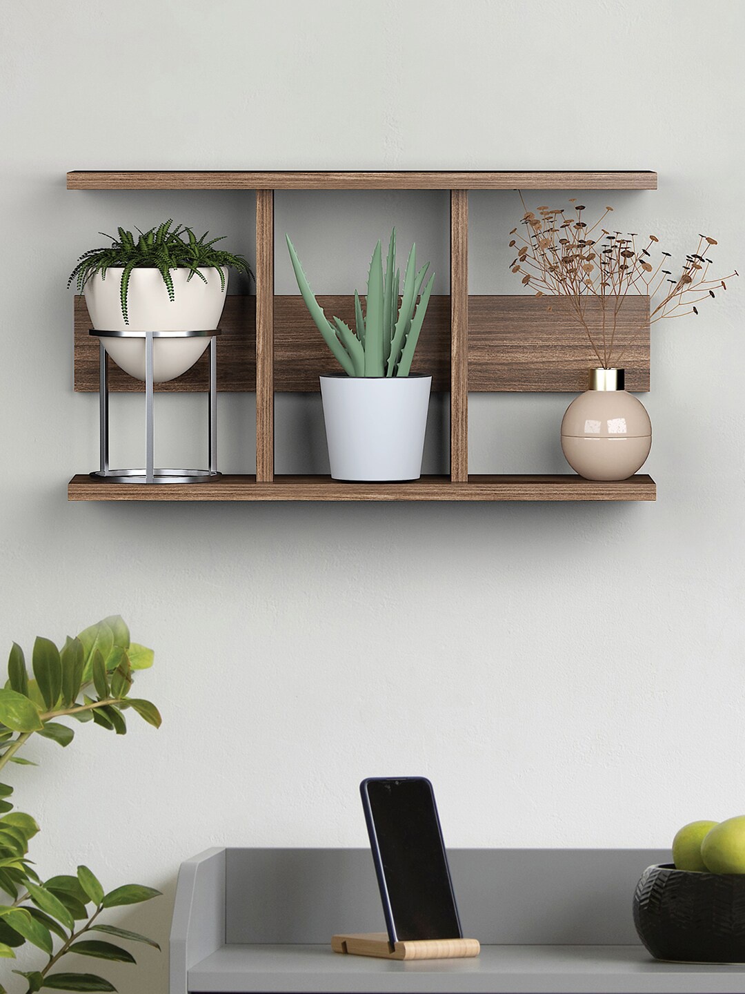 

RANDOM Brown Textured Wooden Planter Stand Wall Shelves