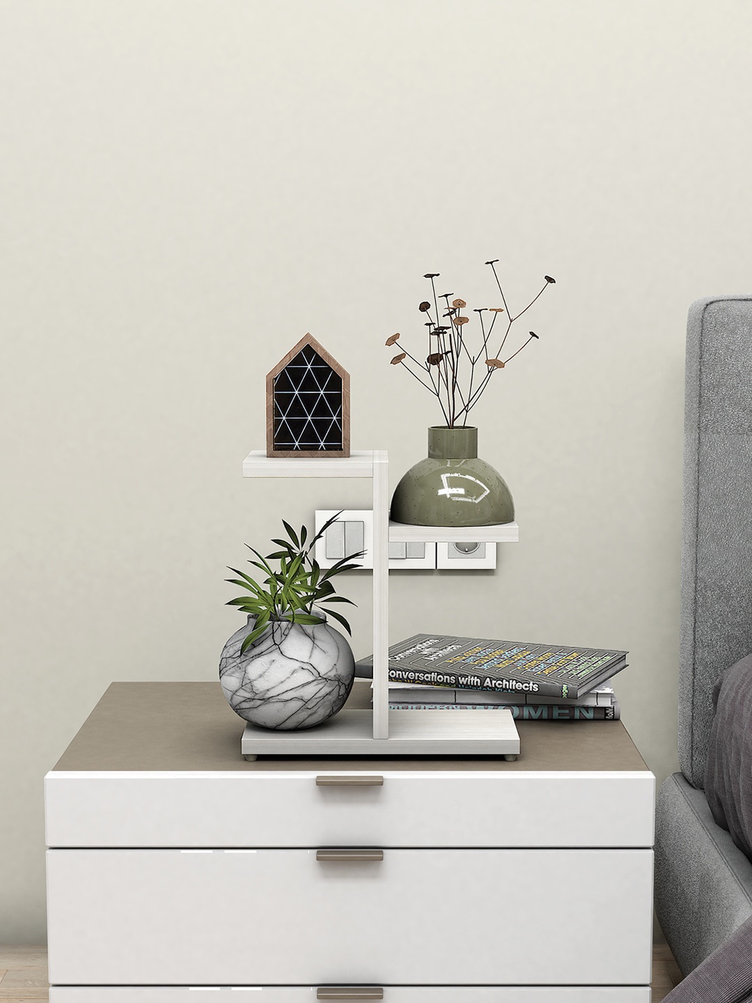 

RANDOM White Textured Wooden Planters Stand