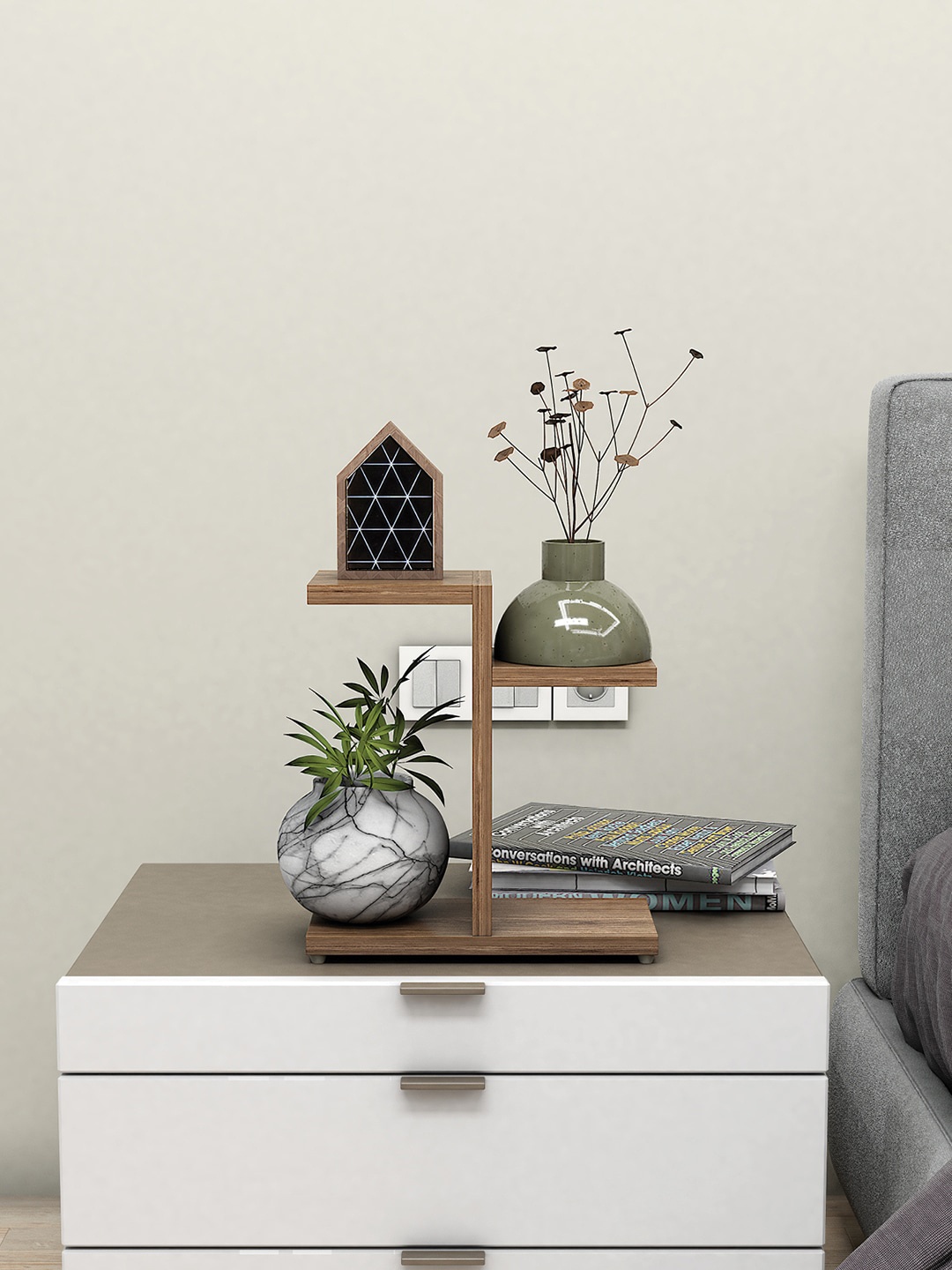 

RANDOM Brown Textured Wooden Planters Stand