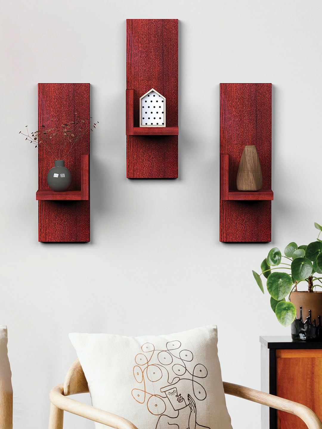

RANDOM Brown & Black 3 Pieces Textured Wooden Wall Shelves