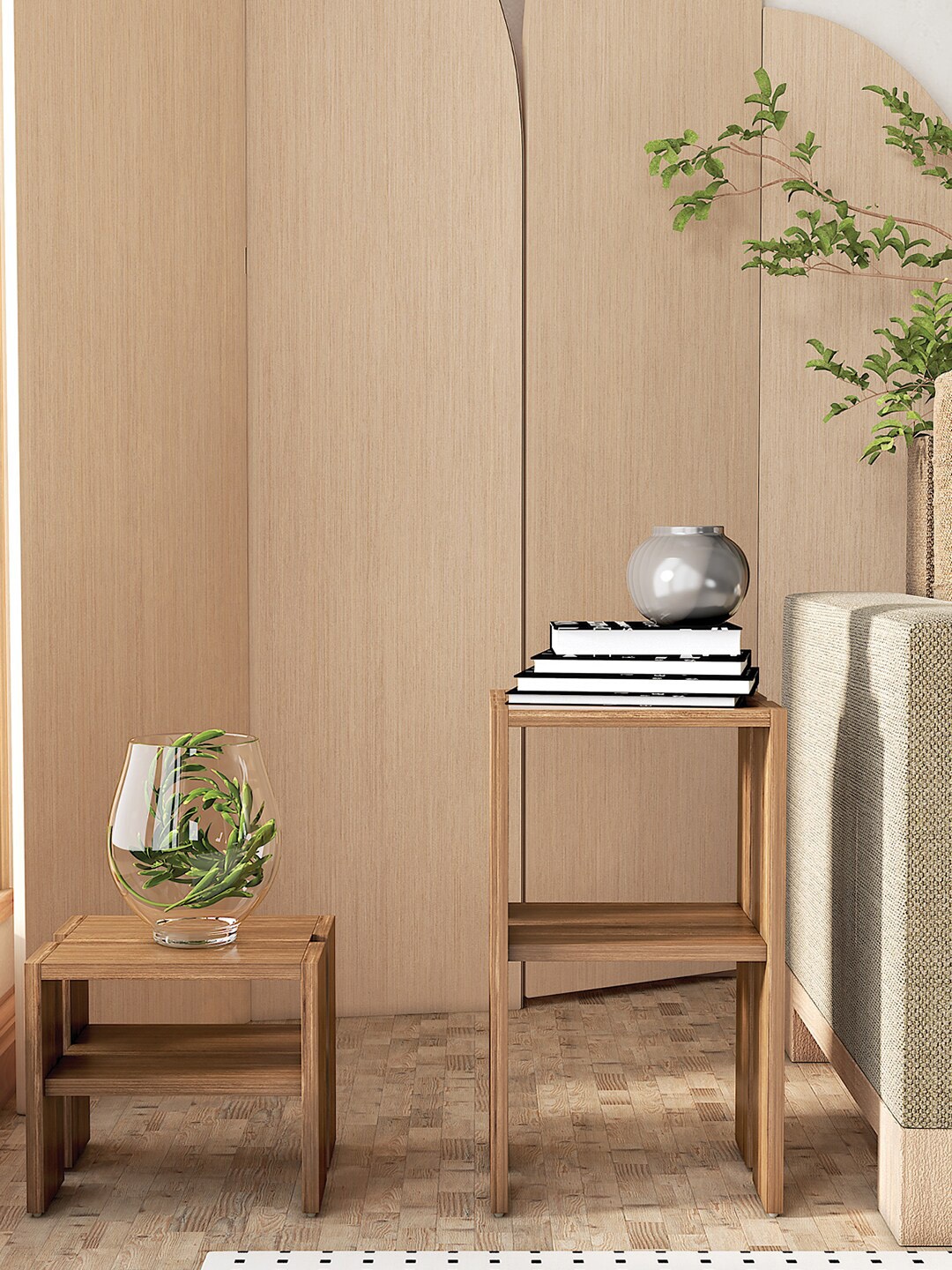 

RANDOM Brown 2 Pieces Textured Wooden Planters Stand