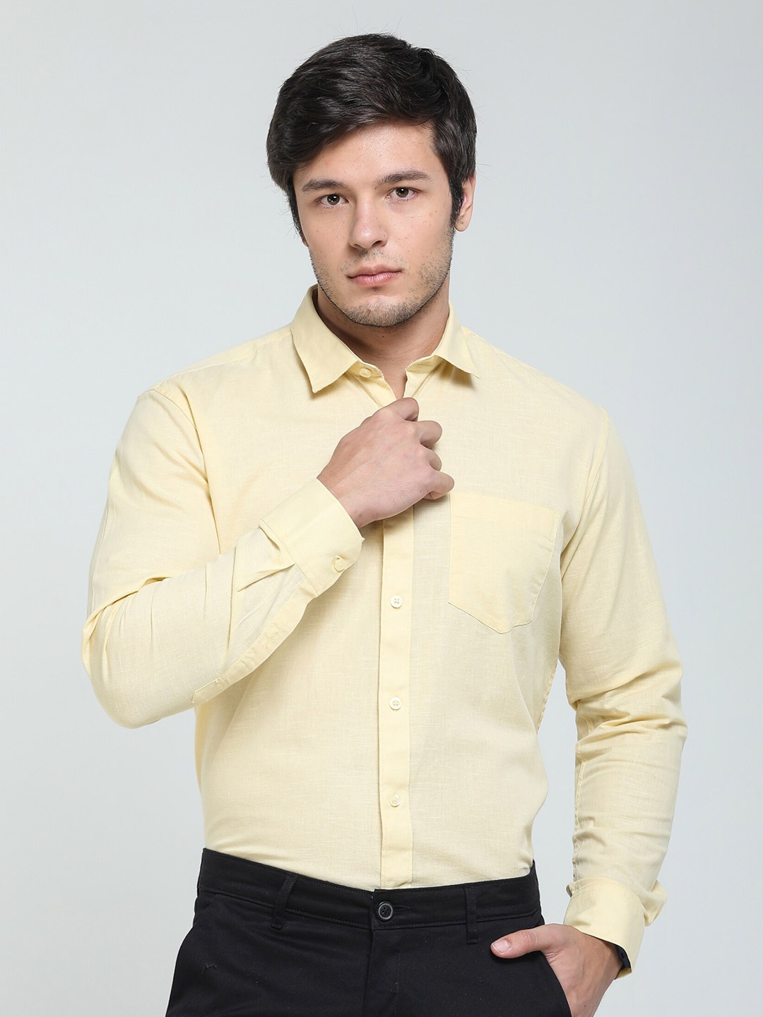 

TQS Spread Collar Cotton Formal Shirt, Yellow