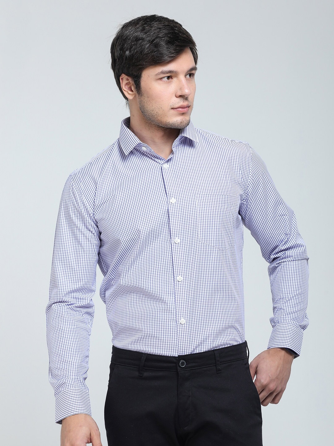 

TQS Micro Checked Cotton Formal Shirt, Navy blue