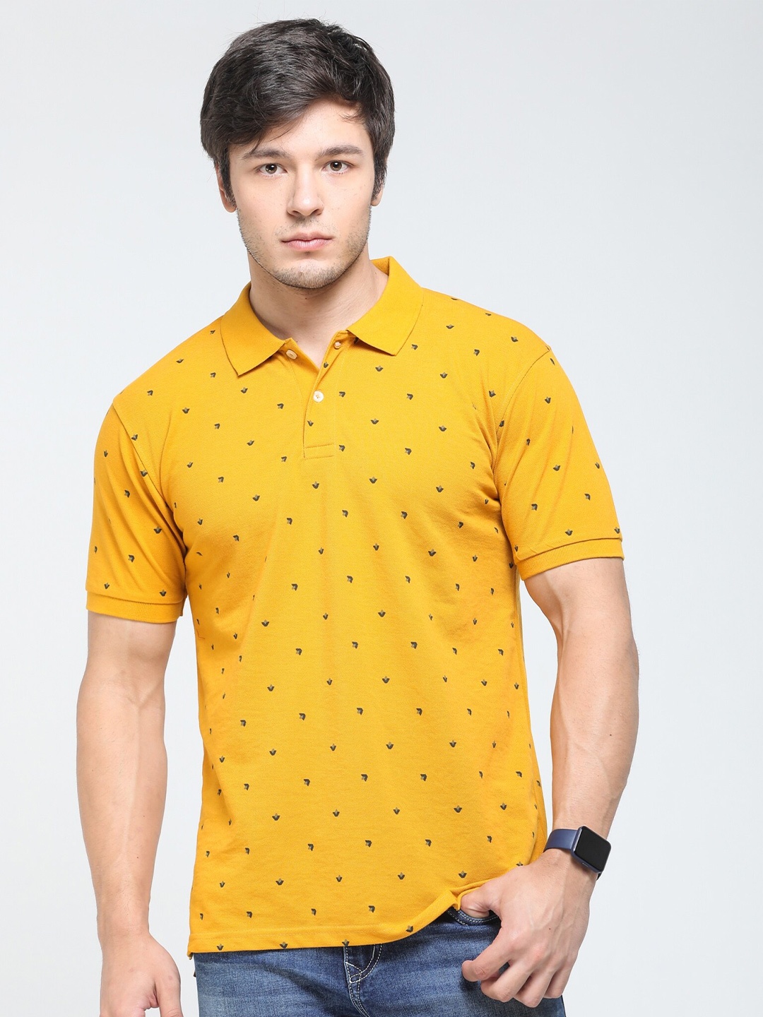 

TQS Conversational Printed Polo Collar Pure Cotton T-shirt, Yellow