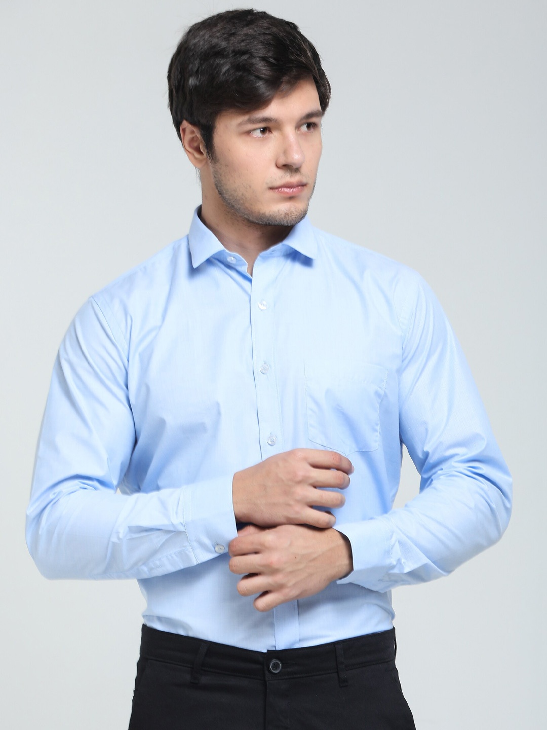 

TQS Spread Collar Cotton Formal Shirt, Blue