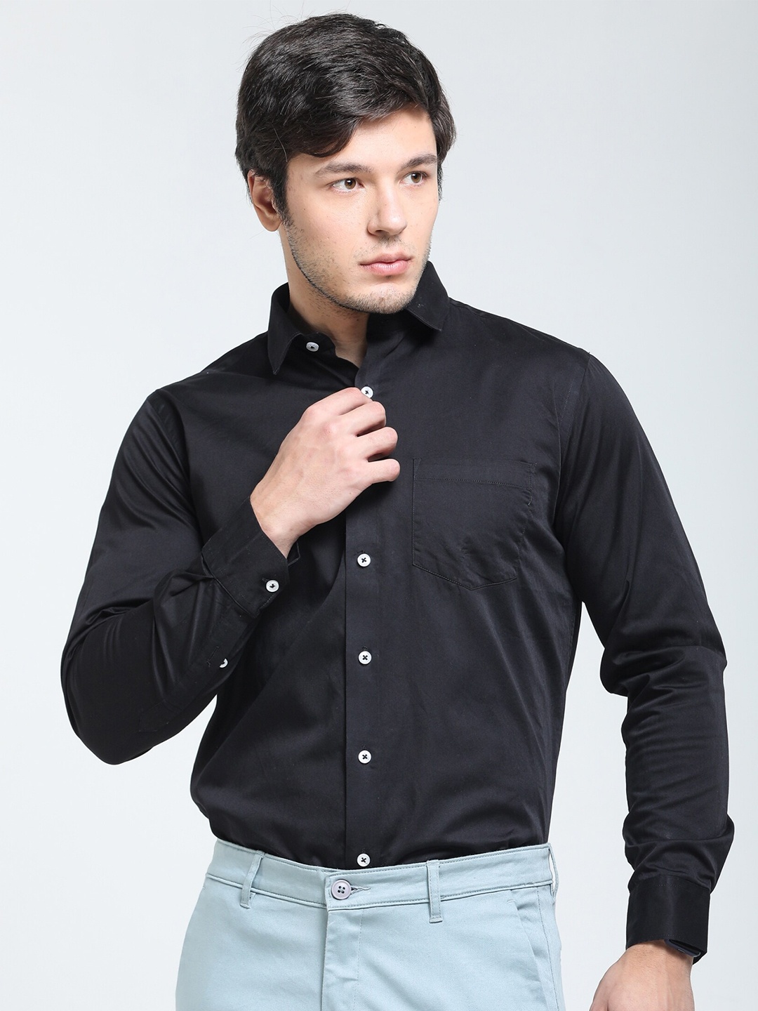 

TQS Spread Collar Cotton Formal Shirt, Black