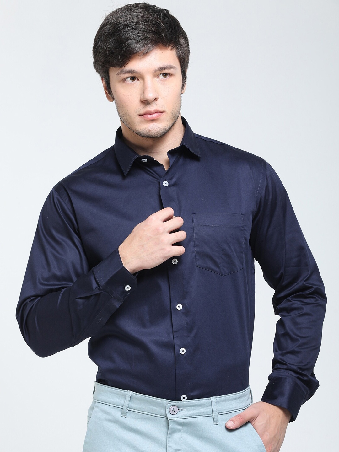 

TQS Spread Collar Cotton Formal Shirt, Navy blue