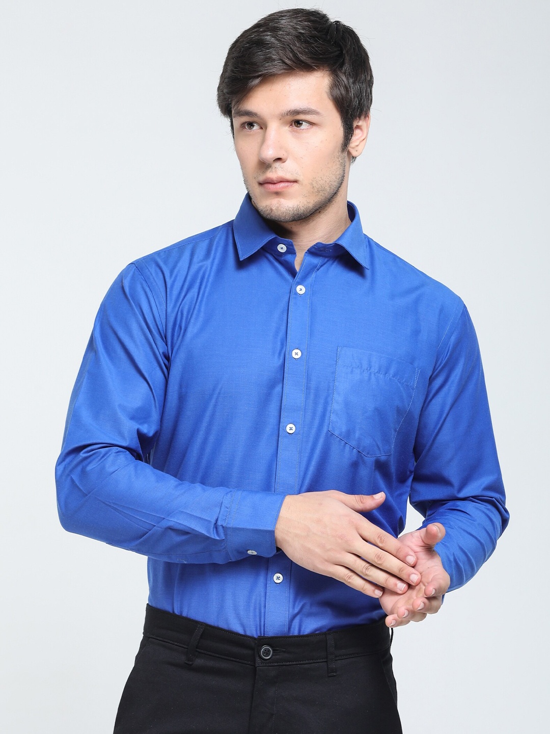 

TQS Spread Collar Cotton Formal Shirt, Blue