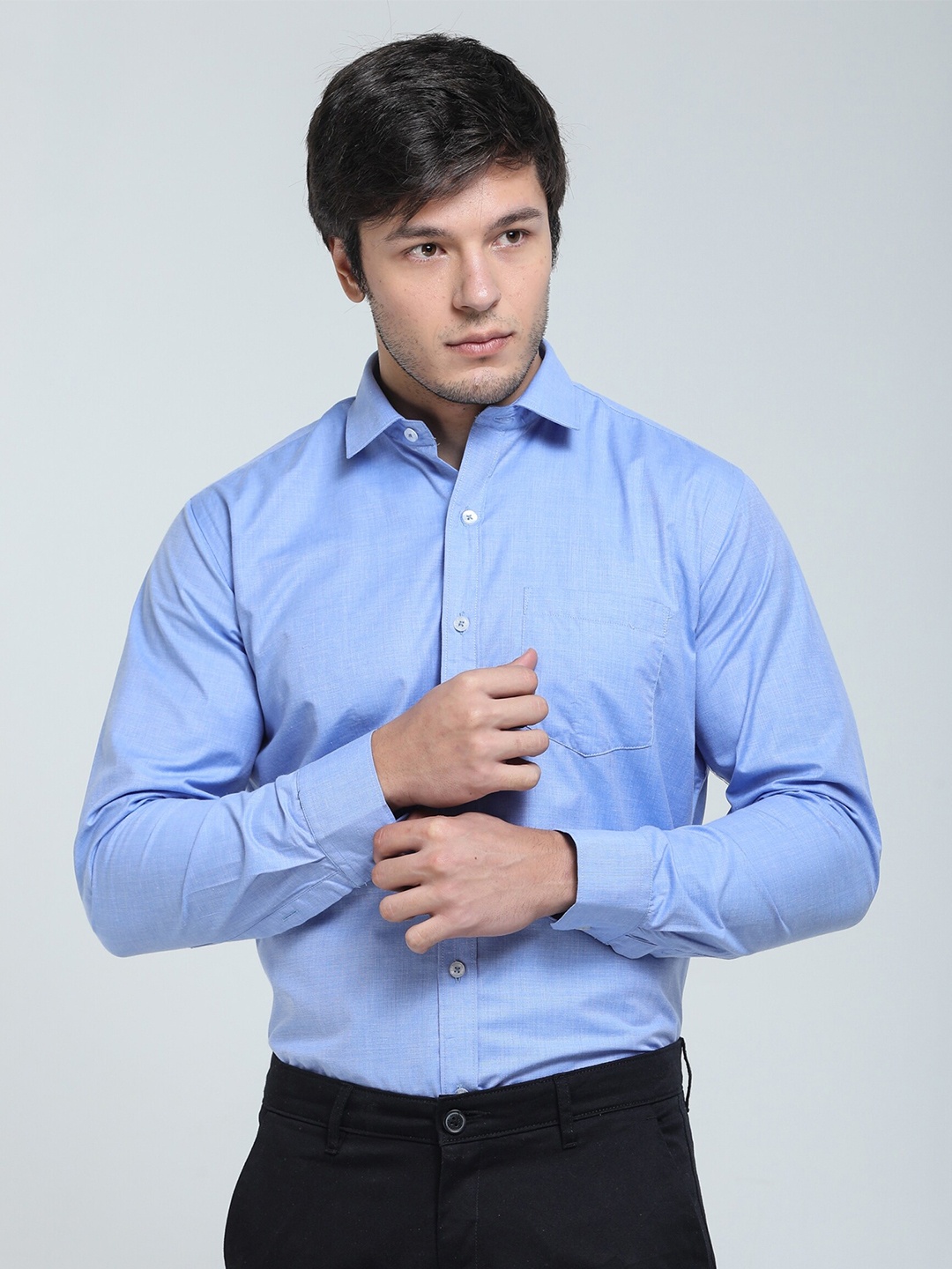 

TQS Spread Collar Cotton Formal Shirt, Blue