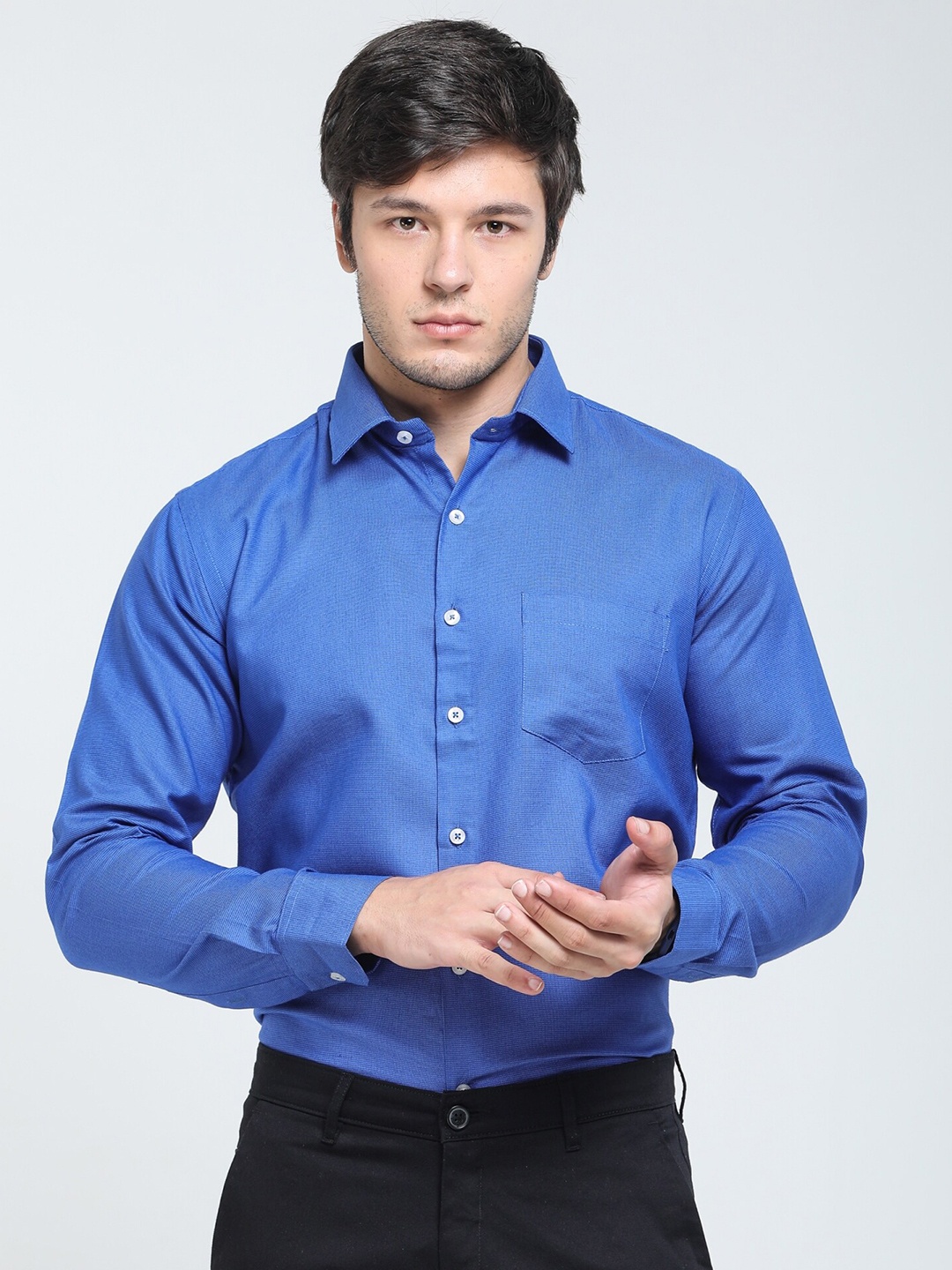 

TQS Spread Collar Cotton Formal Shirt, Blue