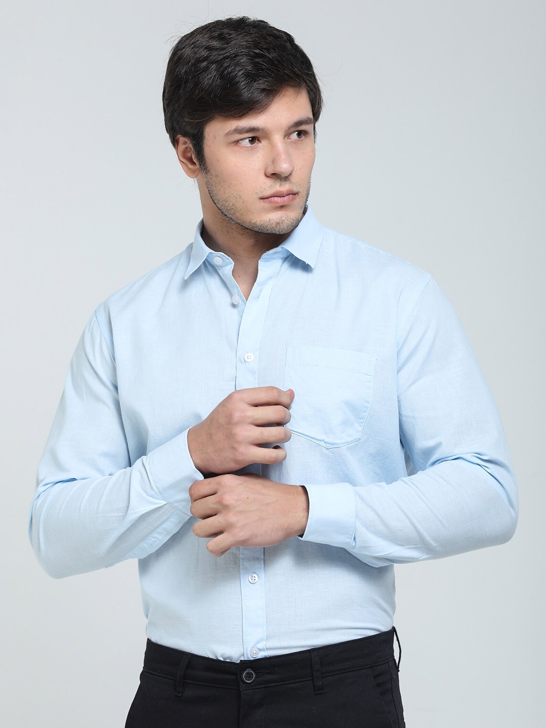 

TQS Spread Collar Cotton Formal Shirt, Blue