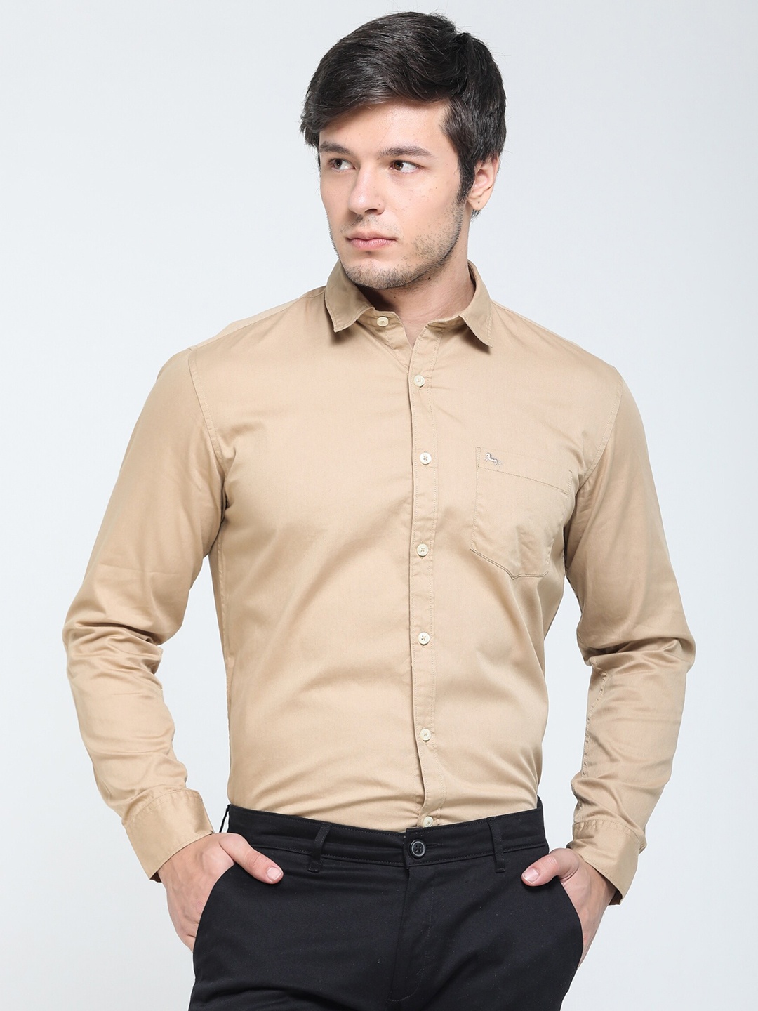 

TQS Spread Collar Cotton Shirt, Beige