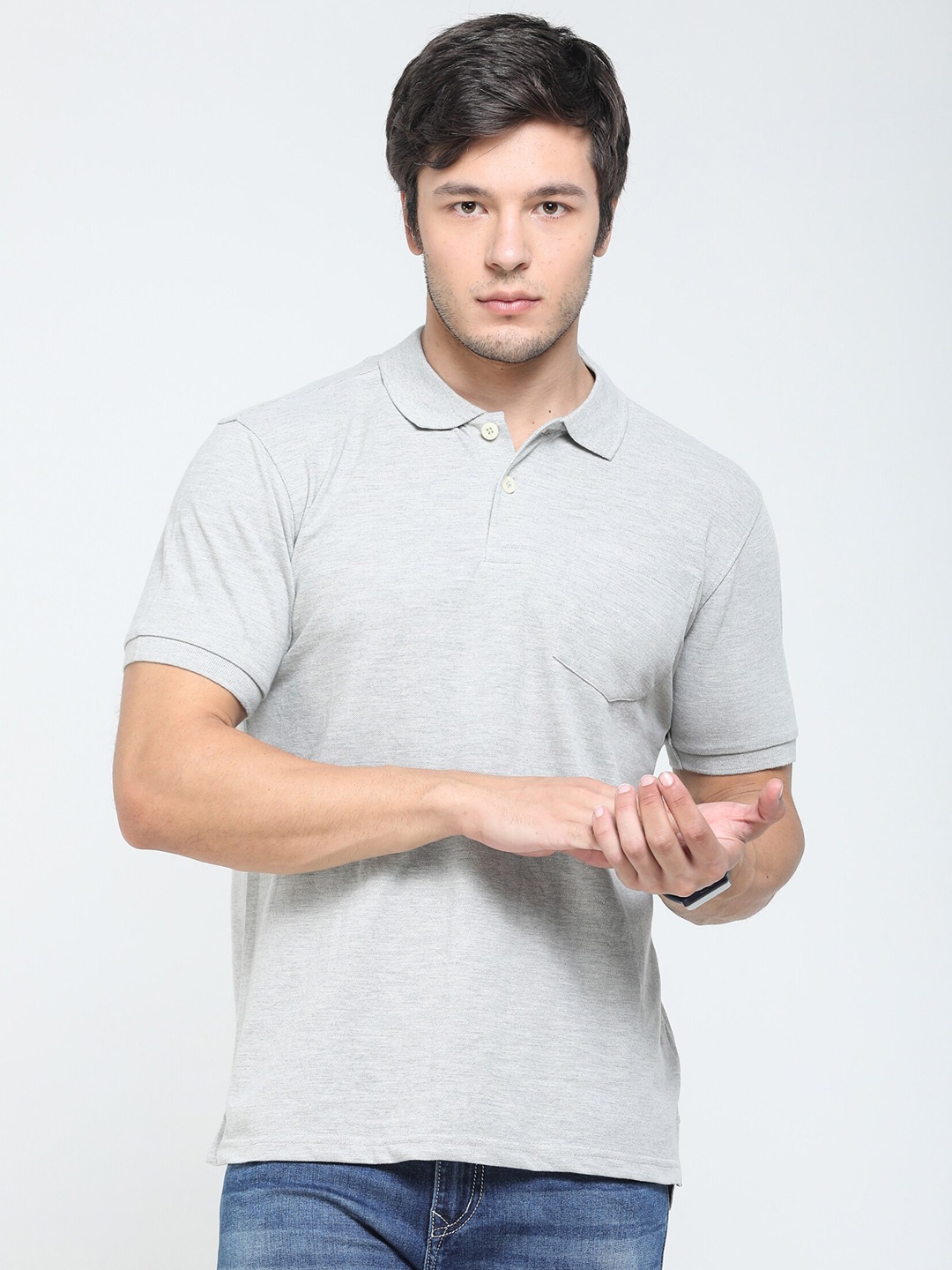 

TQS Polo Collar Short Sleeves Pure Cotton T-shirt, Grey melange