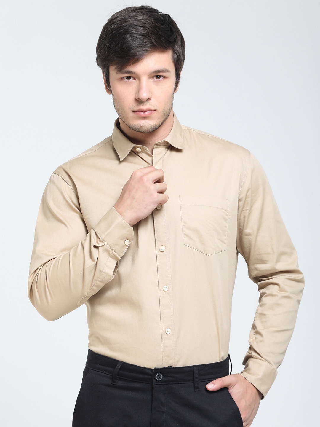 

TQS Regular Fit Cotton Casual Shirt, Beige