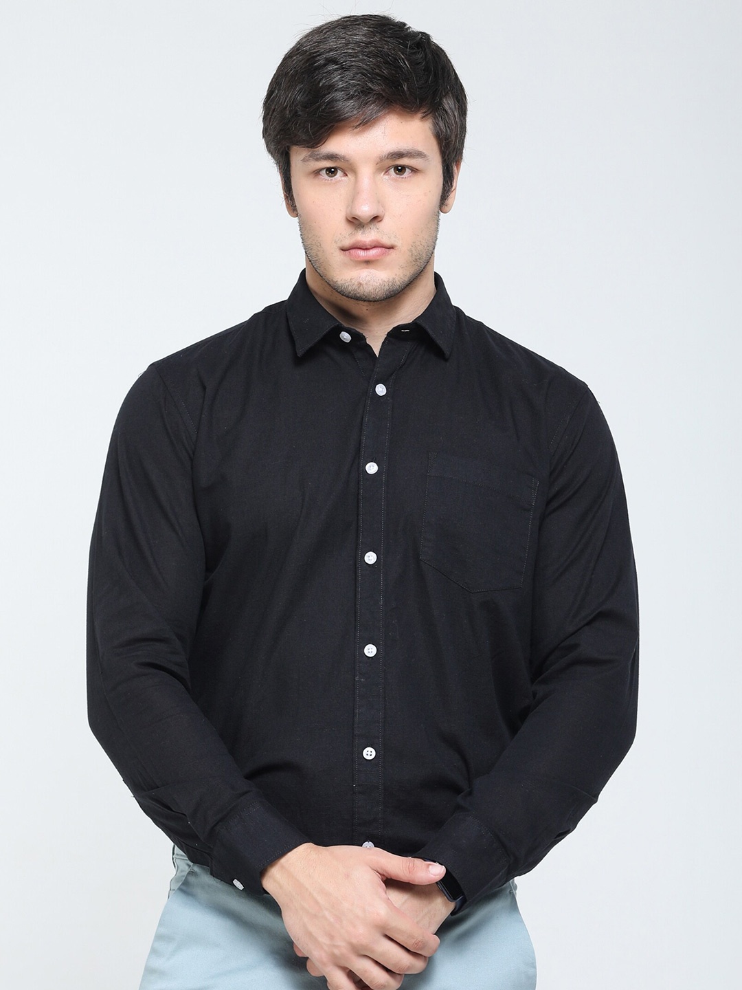 

TQS Spread Collar Cotton Formal Shirt, Black