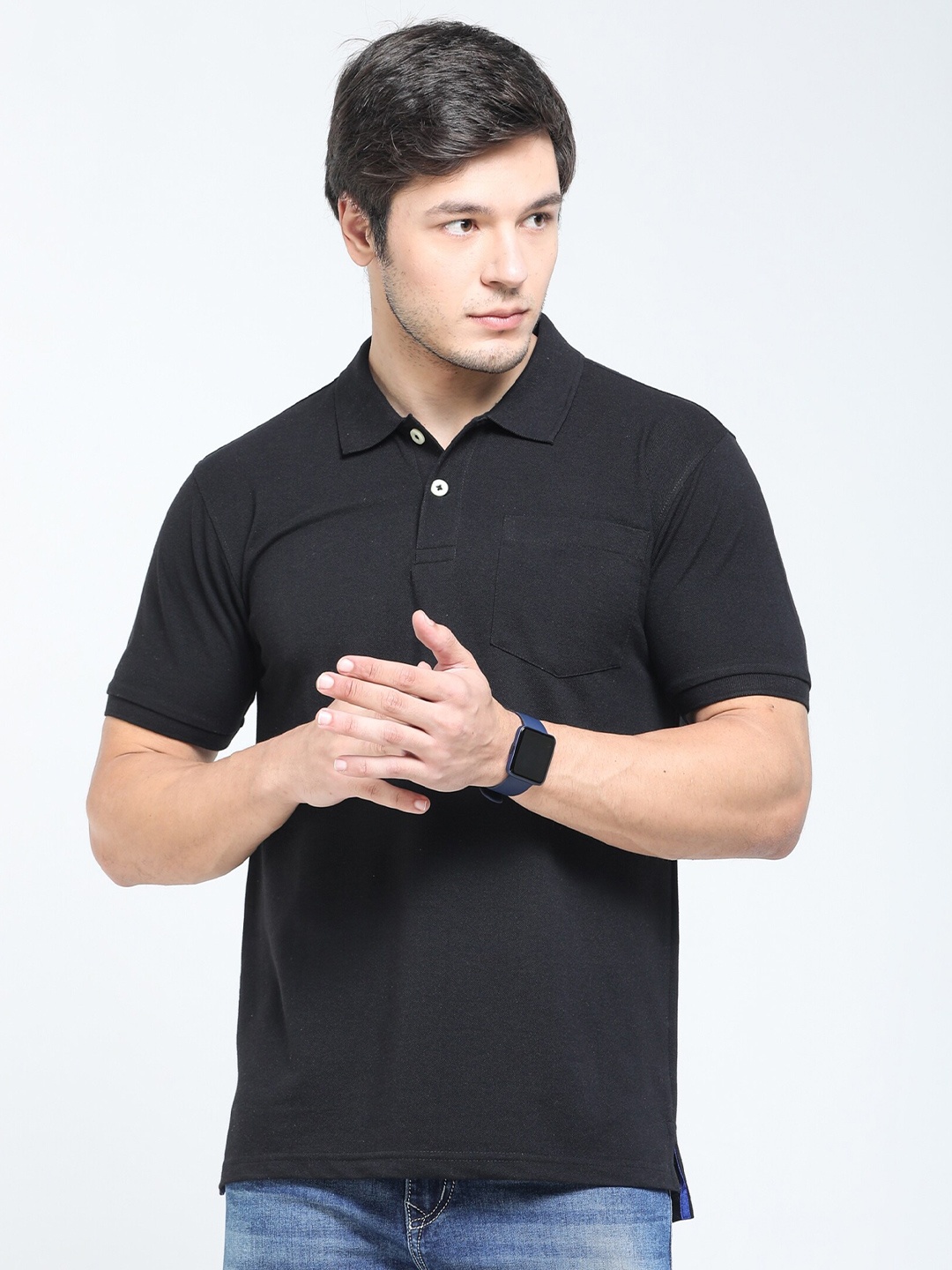 

TQS Polo Collar Short Sleeves Pure Cotton T-shirt, Black