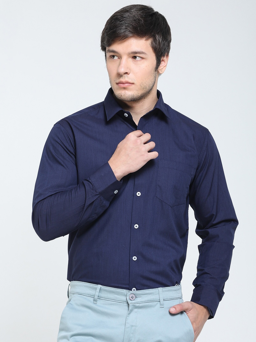 

TQS Spread Collar Cotton Formal Shirt, Navy blue