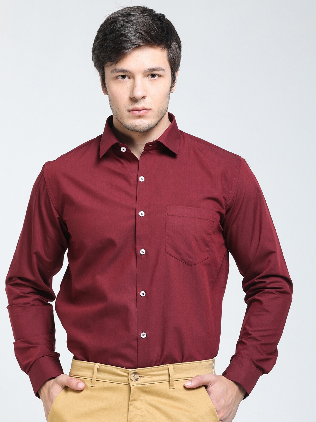 

TQS Spread Collar Cotton Formal Shirt, Maroon