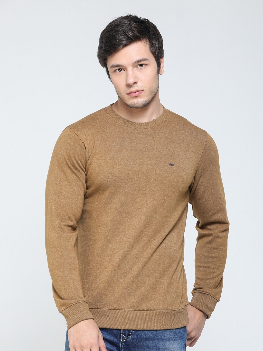 

TQS Solid Round Neck Pullover Sweater, Khaki