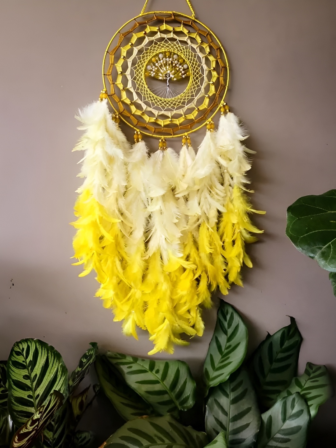 

UVID ART AND CRAFT SUPPLIES Yellow Tree Dream Catcher Wall Decor