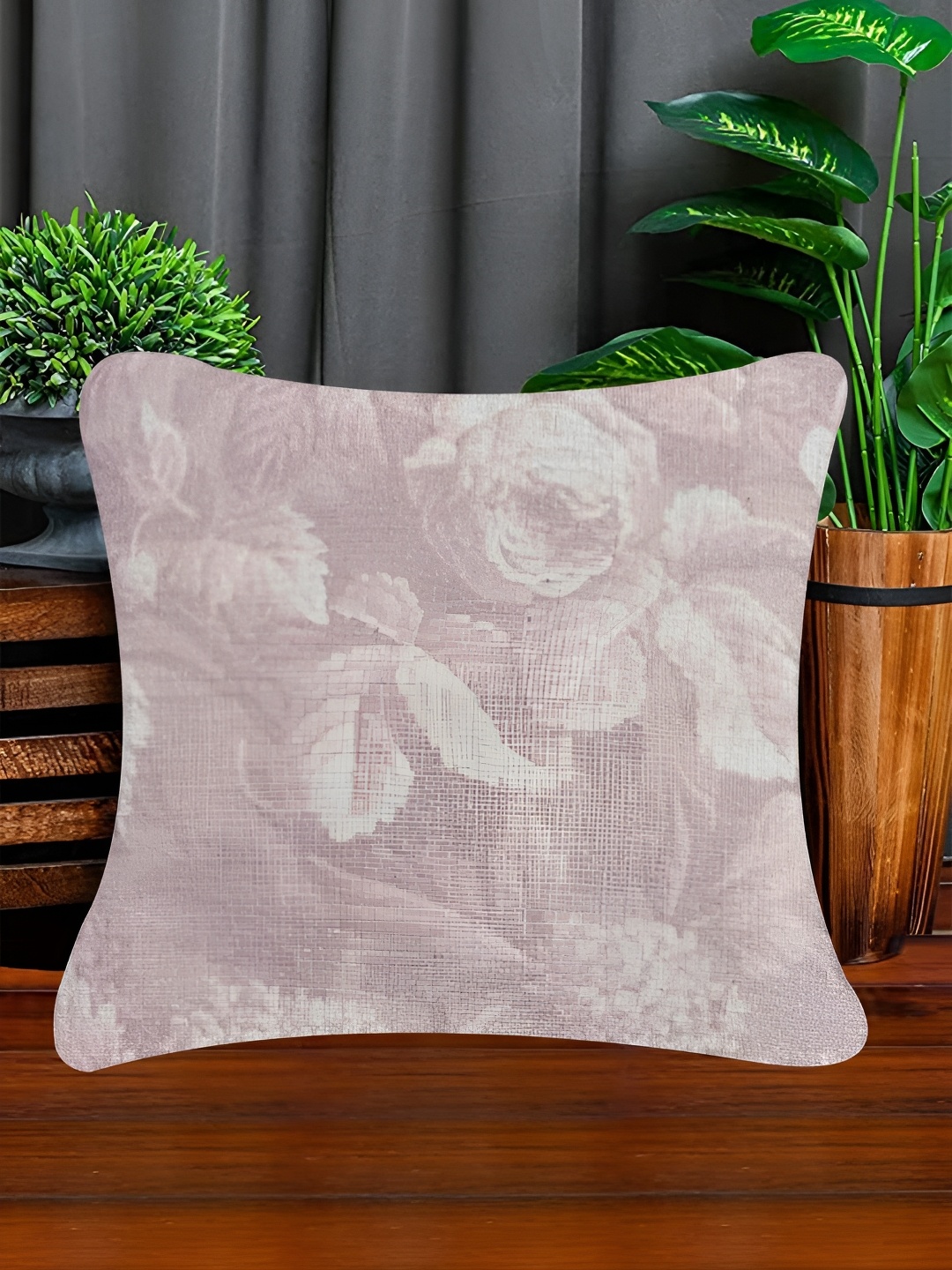 

SAJAVAT Pink & Off White Floral Square Breathable Cotton Cushion Cover