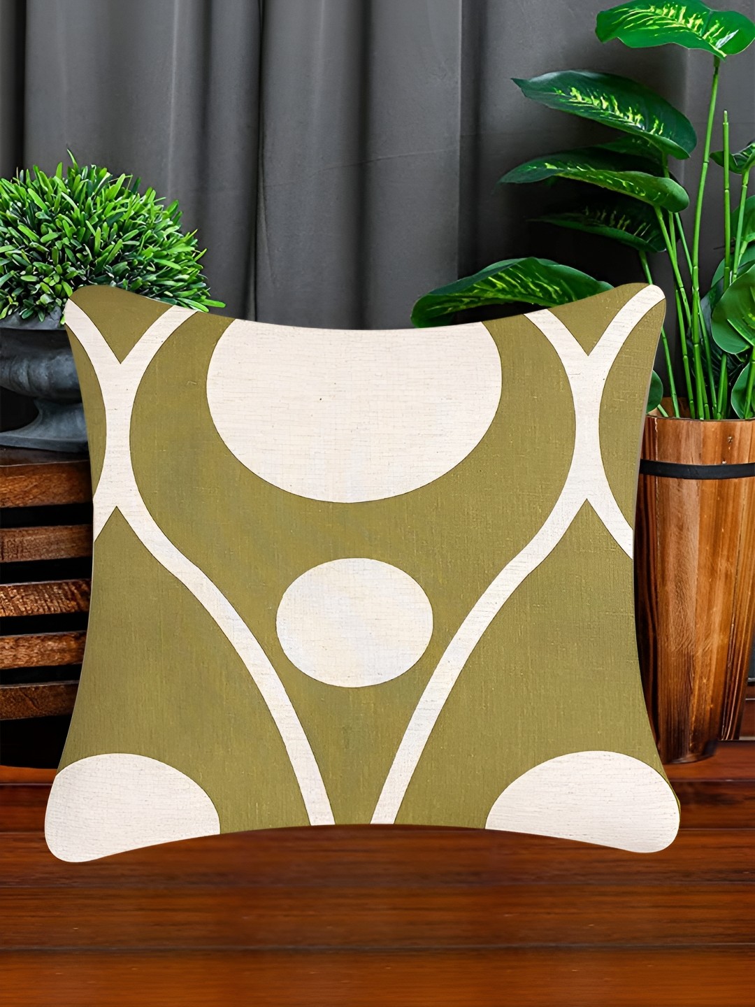 

SAJAVAT Green & Geometrical Square Cotton Cushion Cover