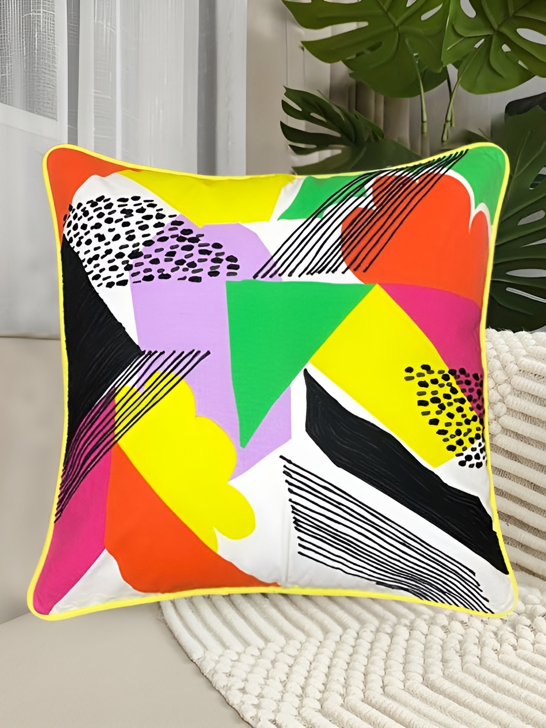

SAJAVAT Yellow & Purple Colourblocked Square Cotton Cushion Cover