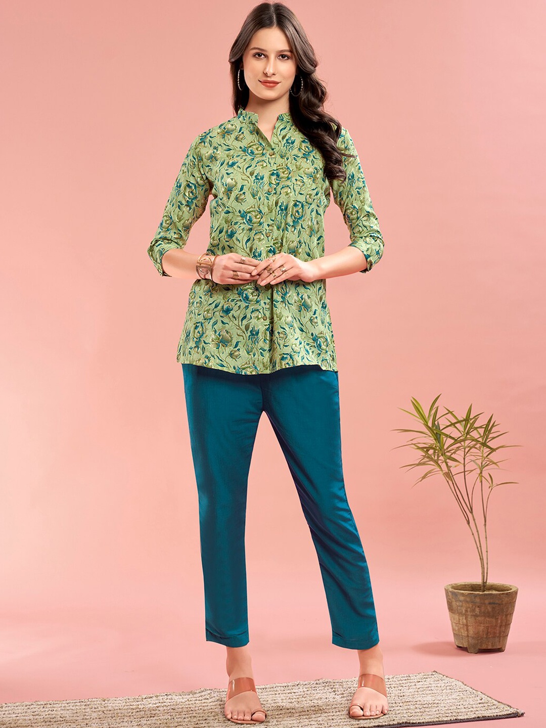 

Anouk Green Floral Printed Shirt With Trouser