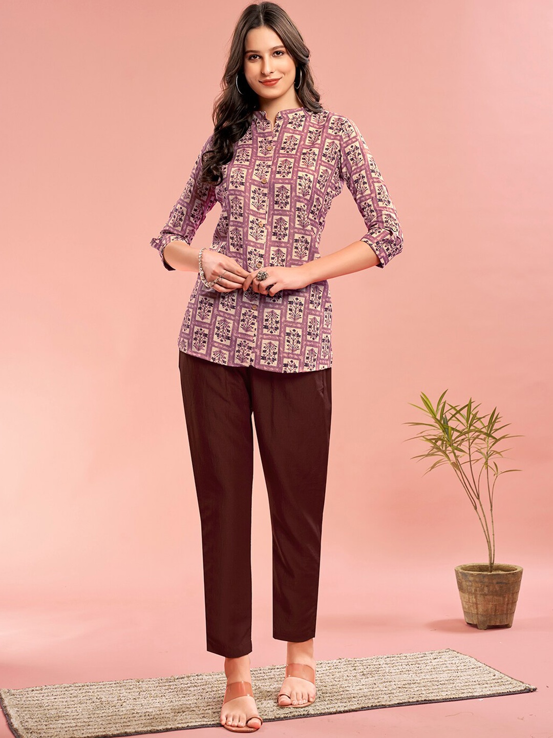 

Anouk Purple Floral Printed Shirt With Trouser