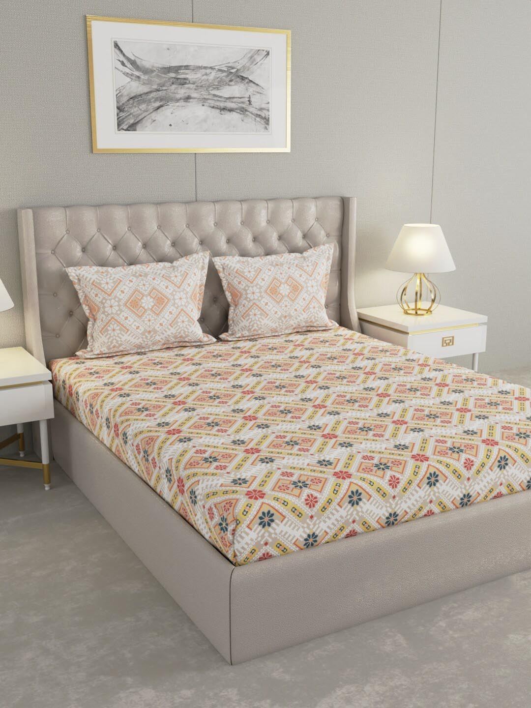 

Raymond Home Beige & Red Ethnic Motifs Cotton 144 TC Queen Bedsheet With 2 Pillow Covers