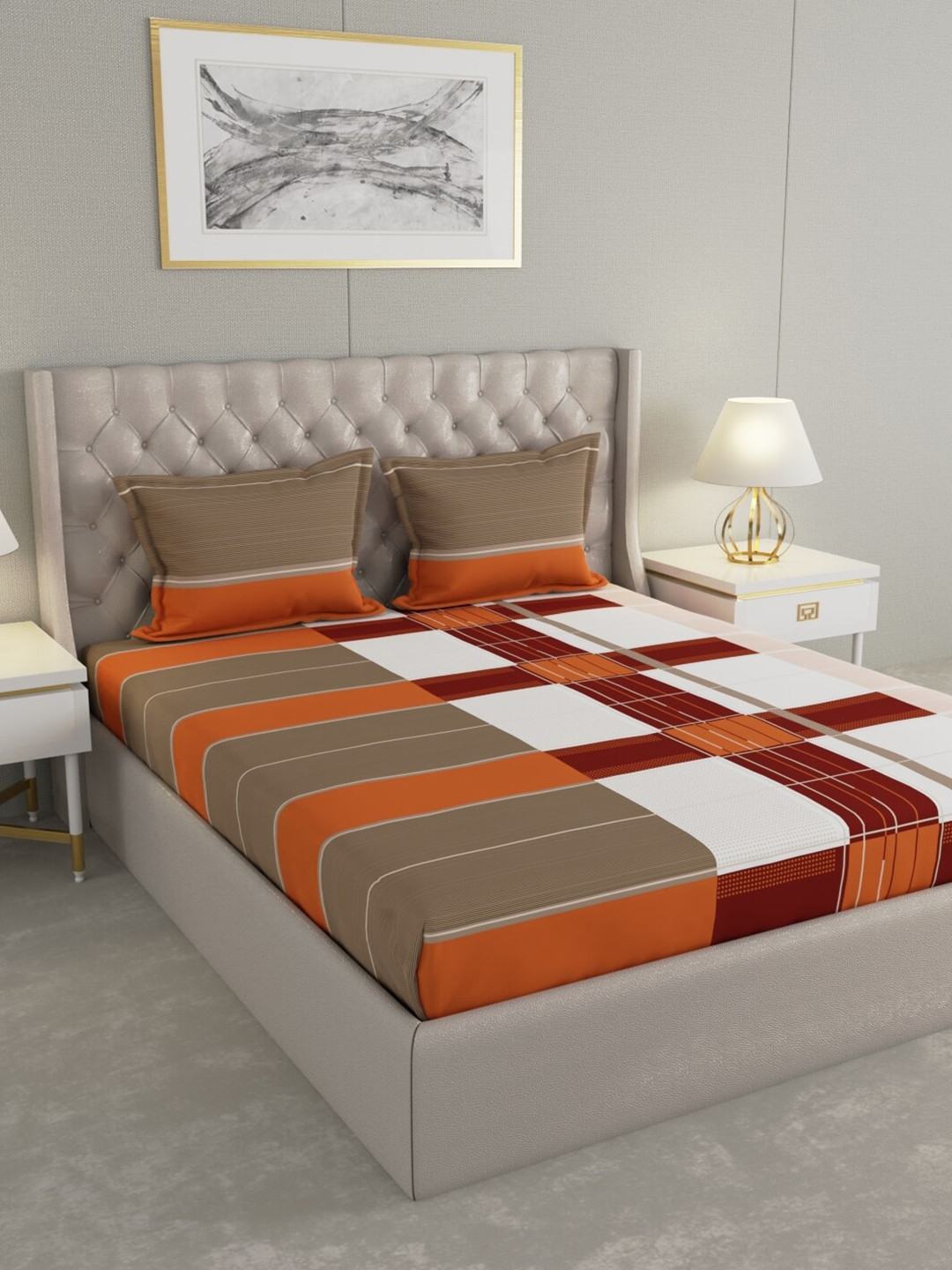 

Raymond Home Red & White Geometric Cotton 144 TC Queen Bedsheet With 2 Pillow Covers