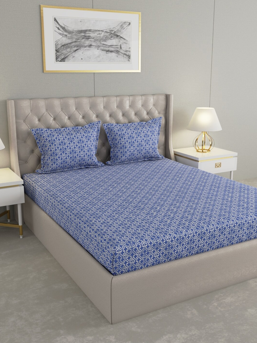 

Raymond Home Navy Blue Ethnic Motifs Pure Cotton 104 TC Queen Bedsheet & 2 Pillow Covers