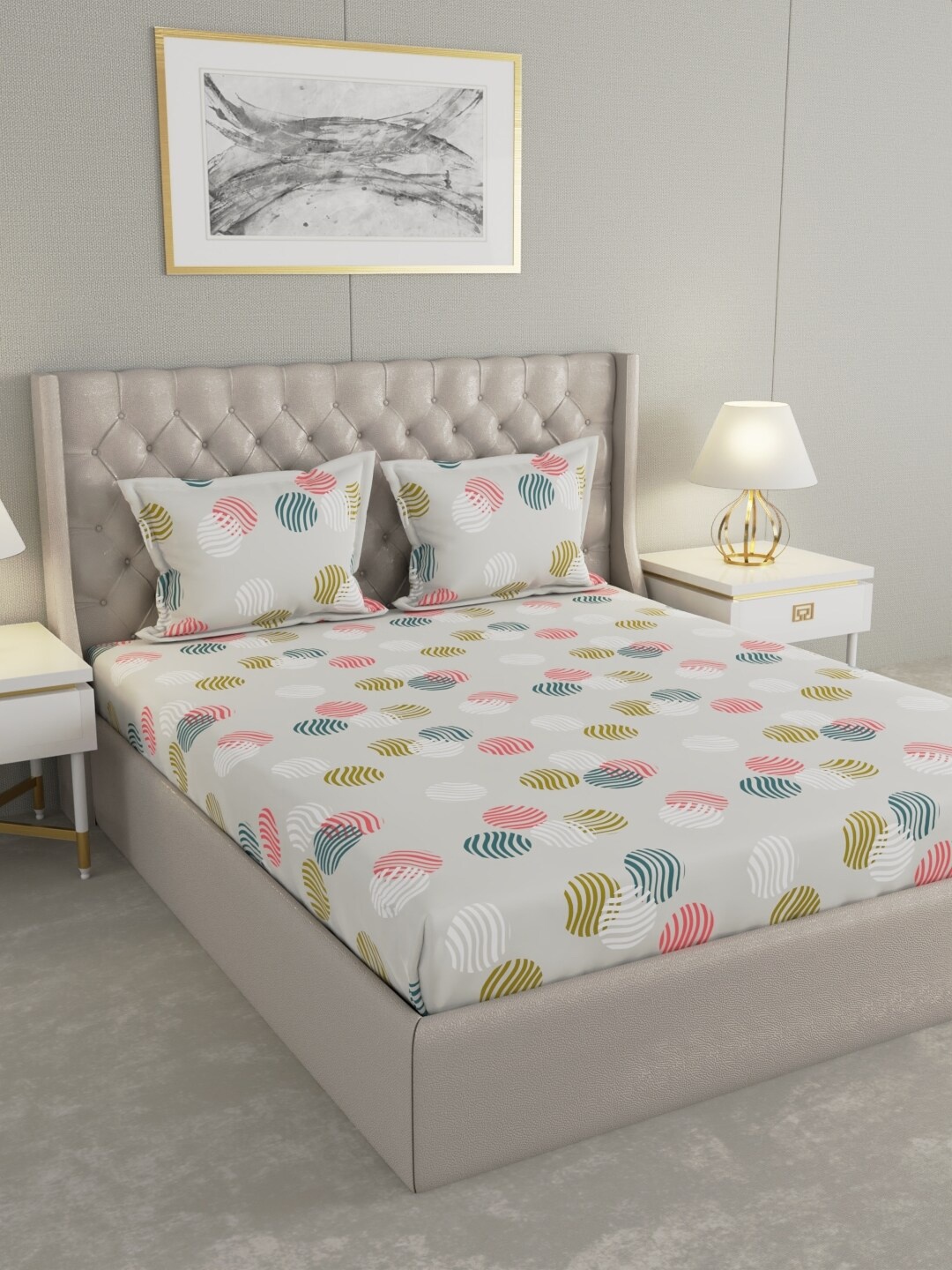 

Raymond Home Grey Geometric Pure Cotton 104 TC Queen Bedsheet with 2 Pillow Covers