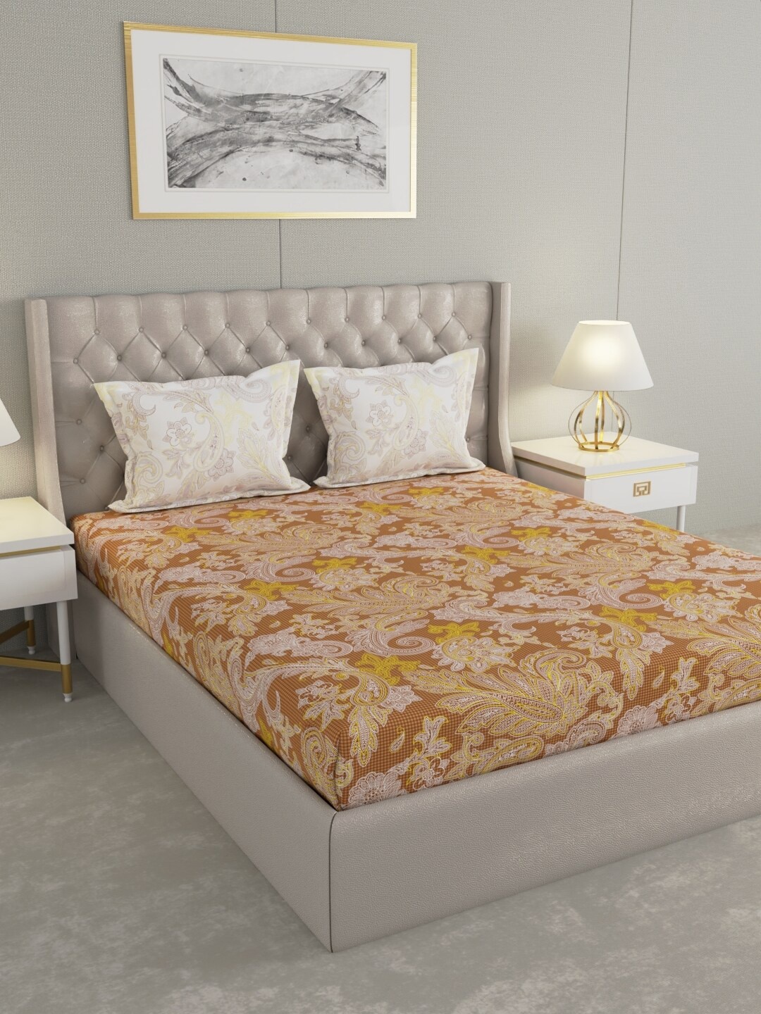 

Raymond Home Brown Ethnic Motifs Cotton 144 TC Queen Bedsheet with 2 Pillow Covers