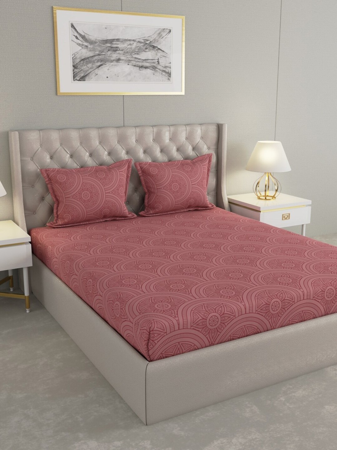 

Raymond Home Magenta Ethnic Motifs Cotton 104 TC Queen Bedsheet with 2 Pillow Covers