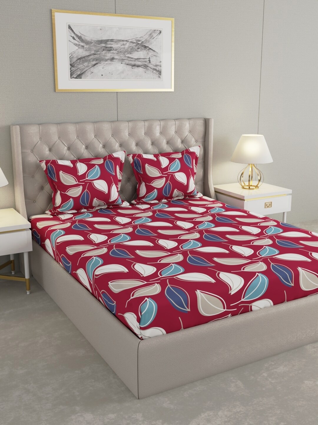 

Raymond Home Red & Blue Floral Cotton 104 TC Queen Bedsheet with 2 Pillow Covers