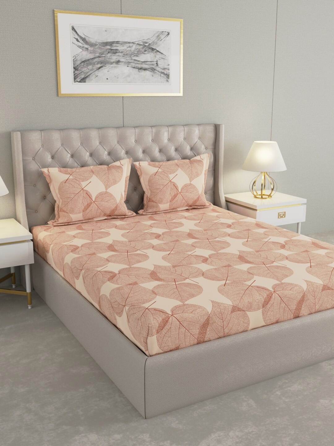 

Raymond Home Peach Floral Pure Cotton 104 TC Queen Bedsheet with 2 Pillow Covers