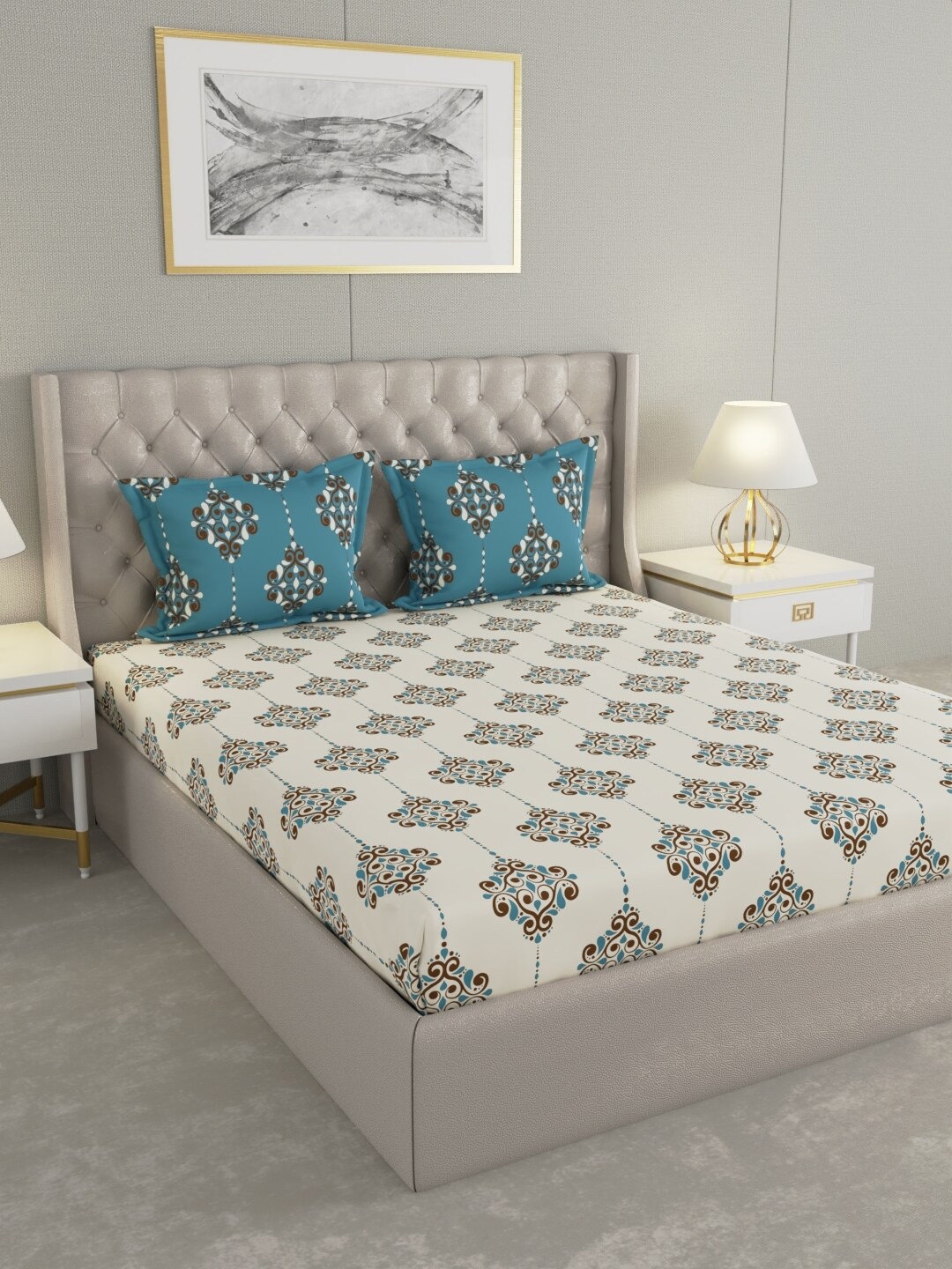 

Raymond Home Off White Ethnic Motifs Cotton 144 TC Queen Bedsheet With 2 Pillow Covers