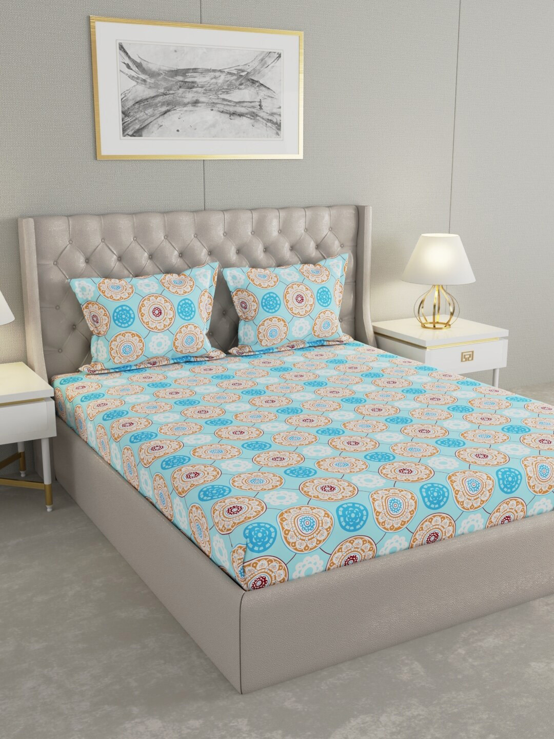 

Raymond Home Blue Ethnic Motifs Pure Cotton 104 TC Queen Bedsheet with 2 Pillow Covers