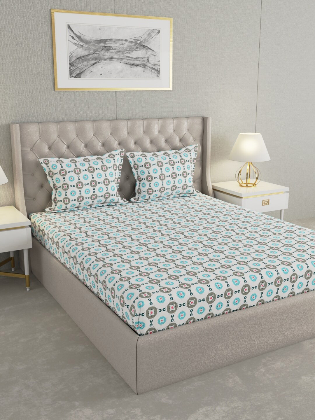 

Raymond Home Blue Ethnic Motifs Pure Cotton 104 TC Queen Bedsheet with 2 Pillow Covers
