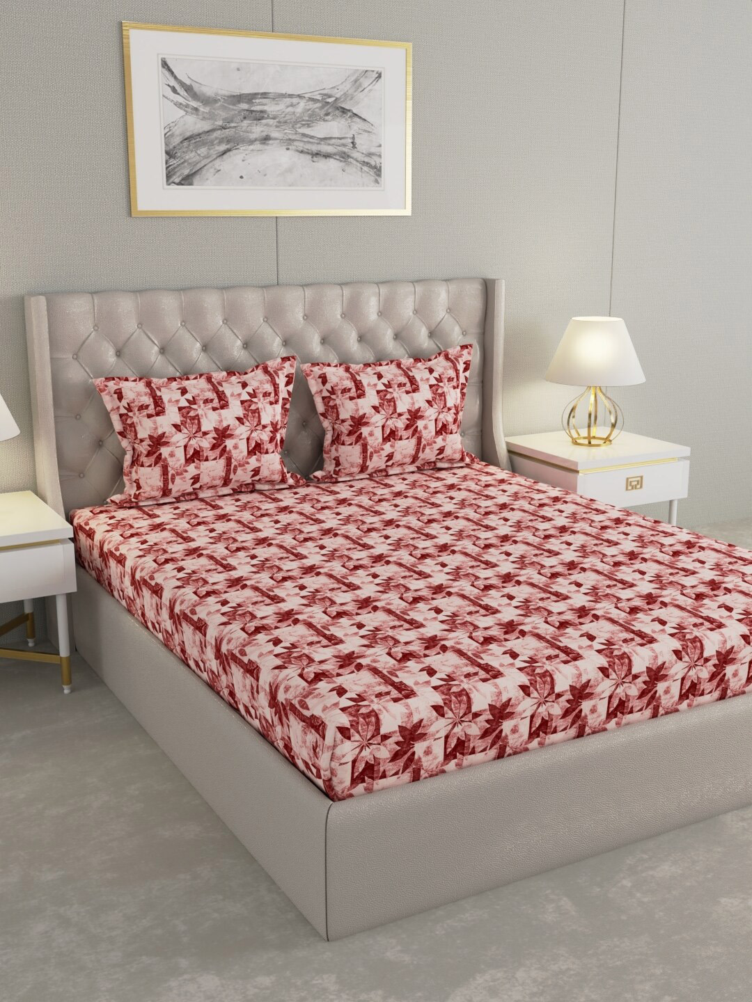 

Raymond Home Red & White Floral Cotton 104 TC Queen Bedsheet With 2 Pillow Covers