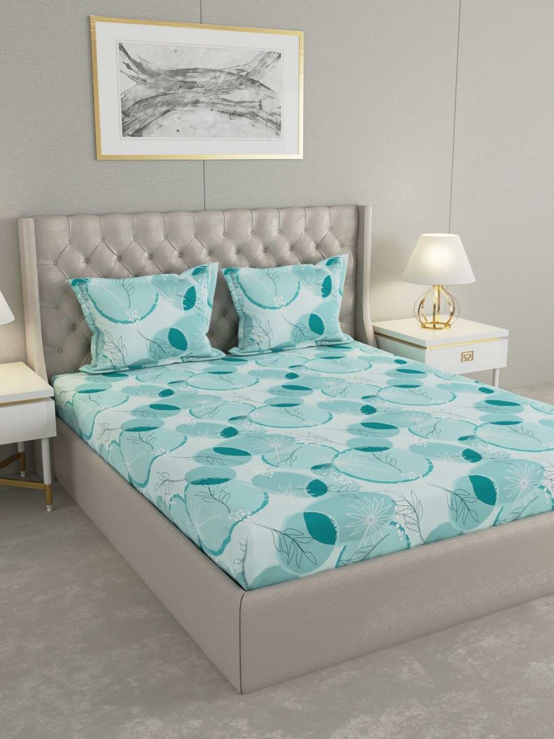 

Raymond Home Blue & White Floral Cotton 104 TC Queen Bedsheet With 2 Pillow Covers
