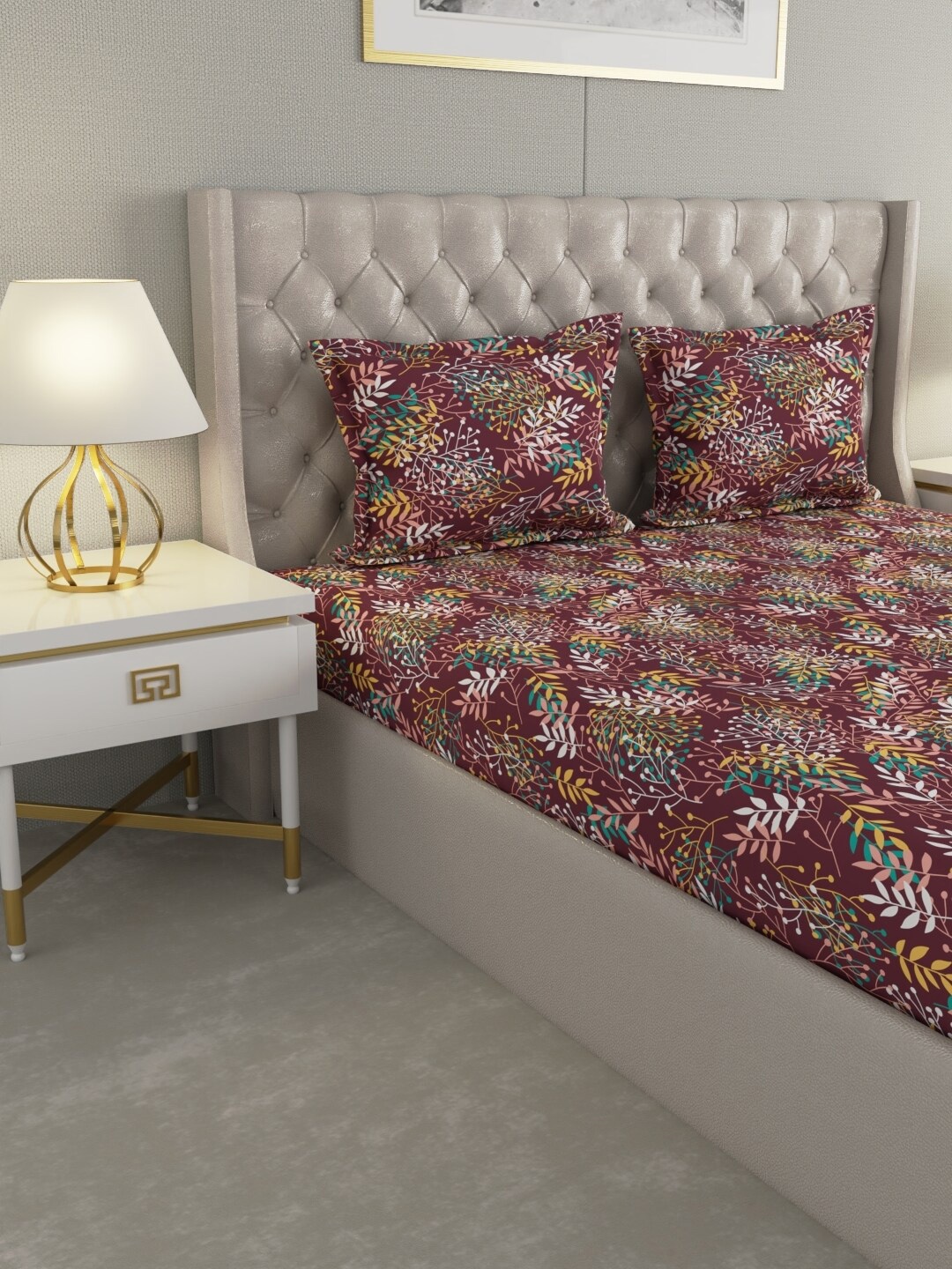 

Raymond Home Magenta Floral Pure Cotton 104 TC Queen Bedsheet with 2 Pillow Covers