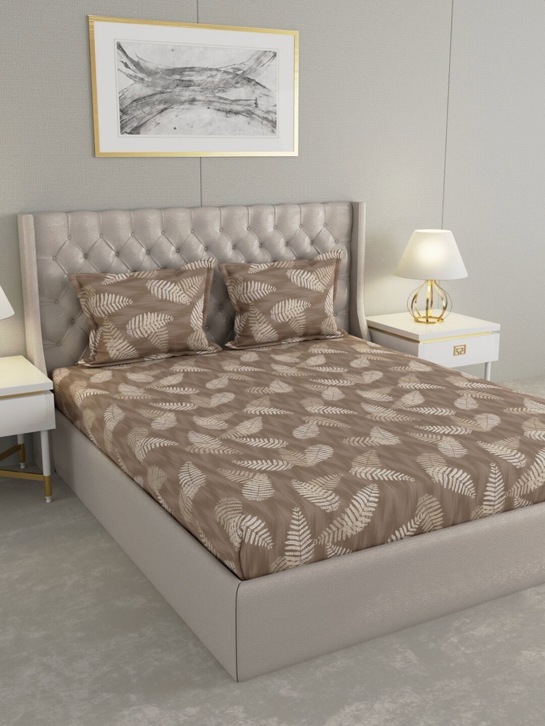

Raymond Home Brow Floral Pure Cotton 104 TC Queen Bedsheet with 2 Pillow Covers, Brown