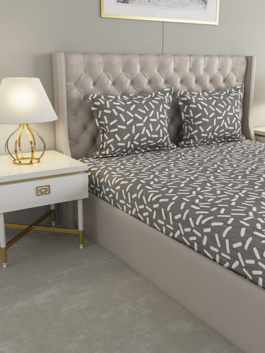 

Raymond Home Grey Geometric Pure Cotton 104 TC Queen Bedsheet with 2 Pillow Covers