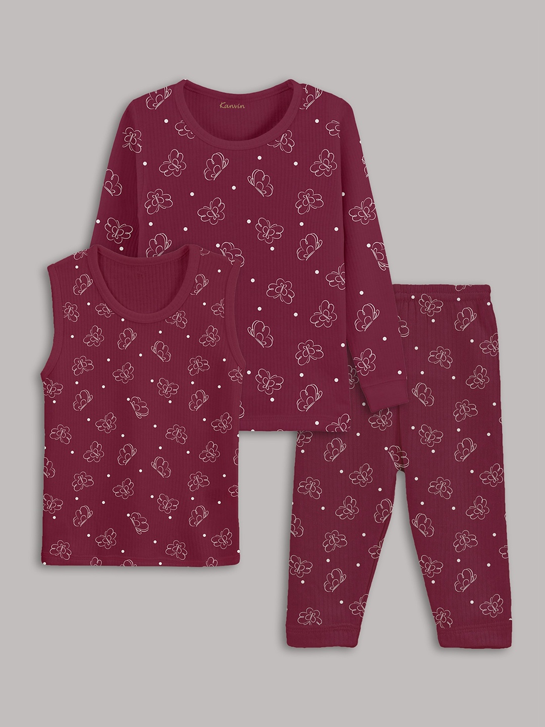

Kanvin Girls Maroon Printed Thermal Set