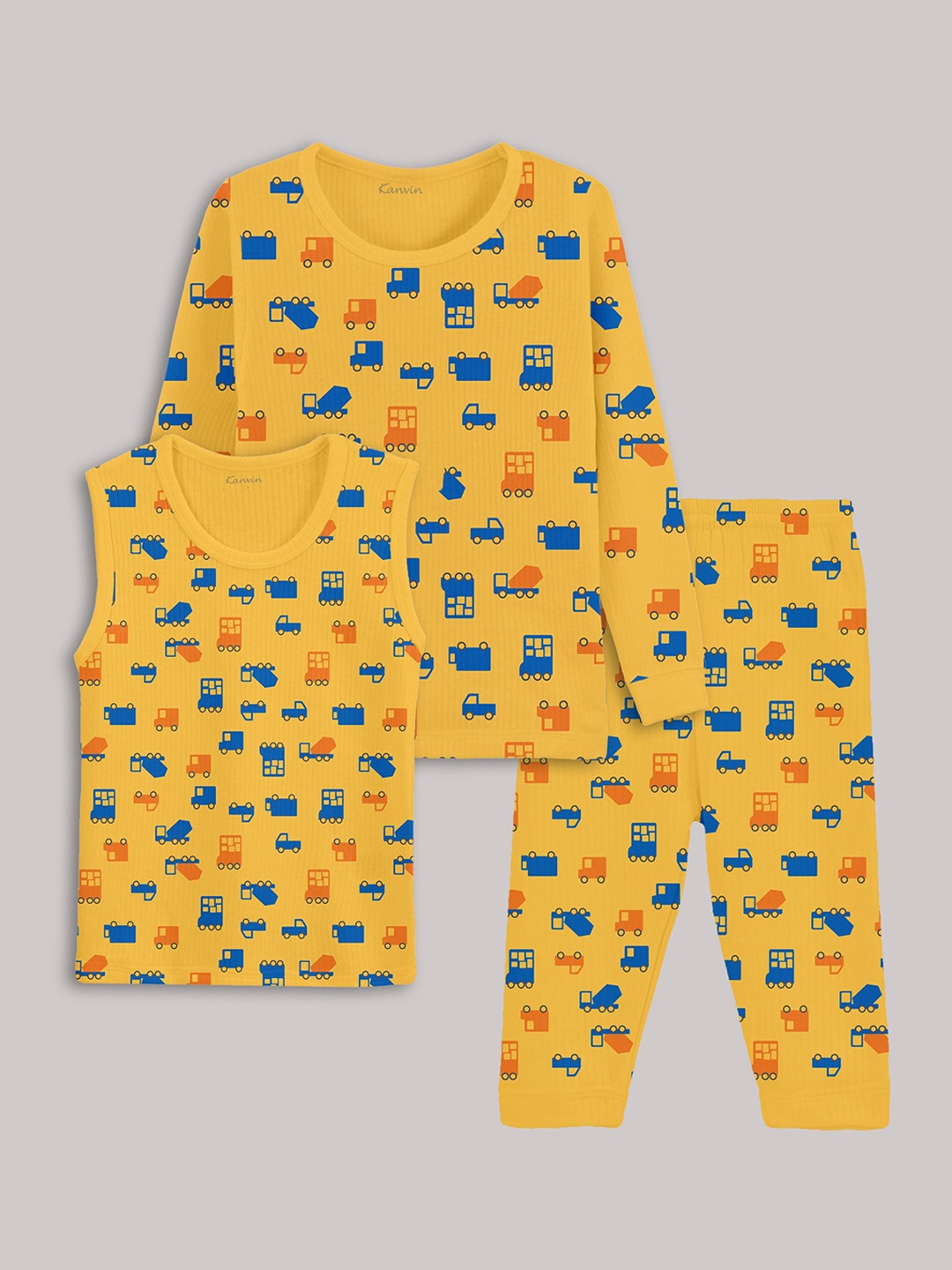 

Kanvin Girls Yellow Printed Thermal Set