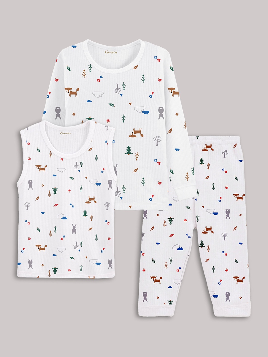 

Kanvin Girls White Printed Thermal Set
