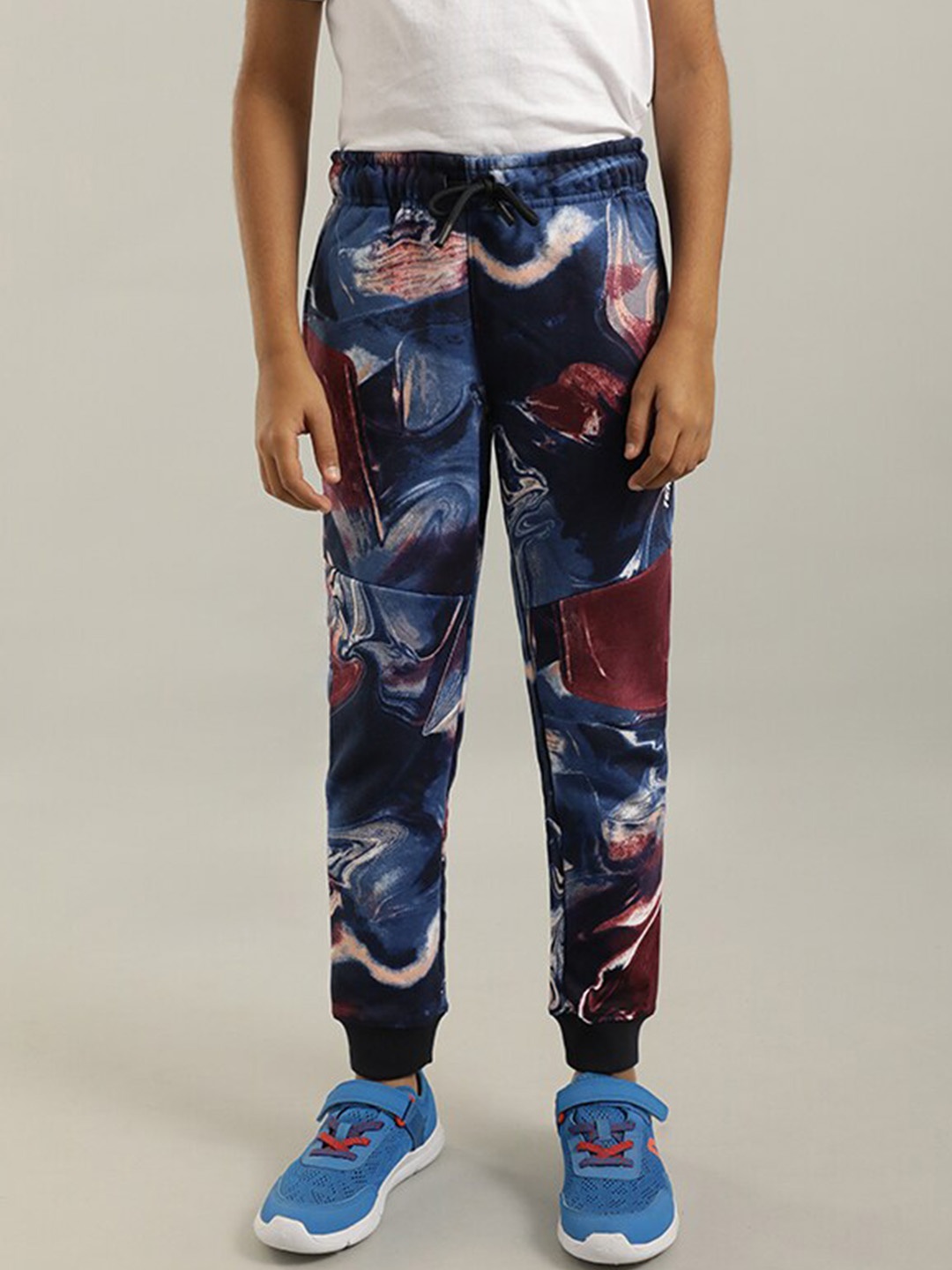 

Indian Terrain Boys Mid-Rise Abstract Printed Joggers, Navy blue